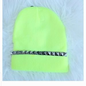 Neon yellow studded beanie